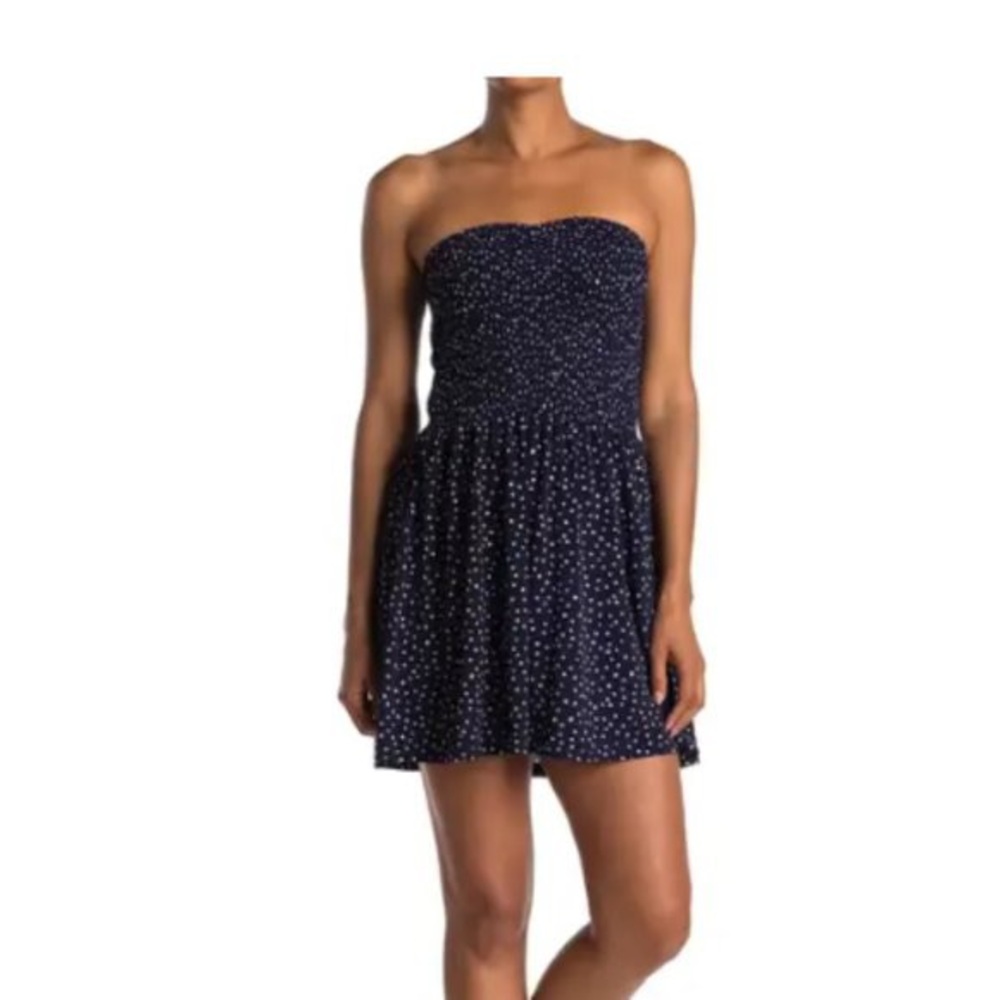 Abound Strapless Navy Polka Dot Dress